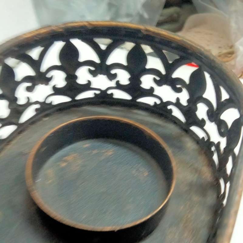 3 candle holders glass+used candles+Metal Rectangular flurdelys design LOOK At My BUY NOW NO WAITING