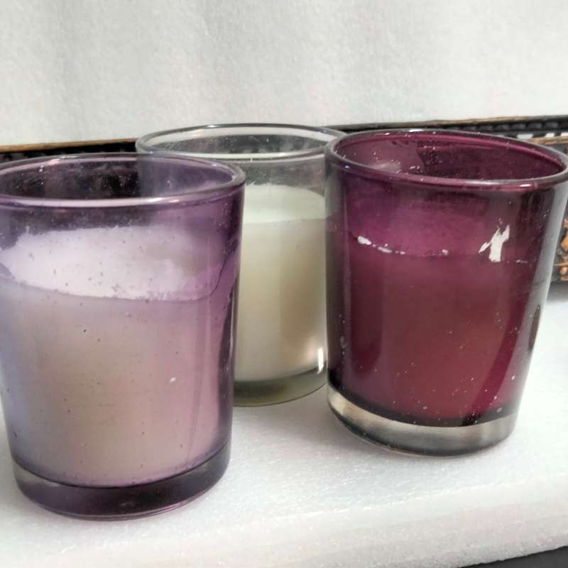 3 candle holders glass+used candles+Metal Rectangular flurdelys design LOOK At My BUY NOW NO WAITING