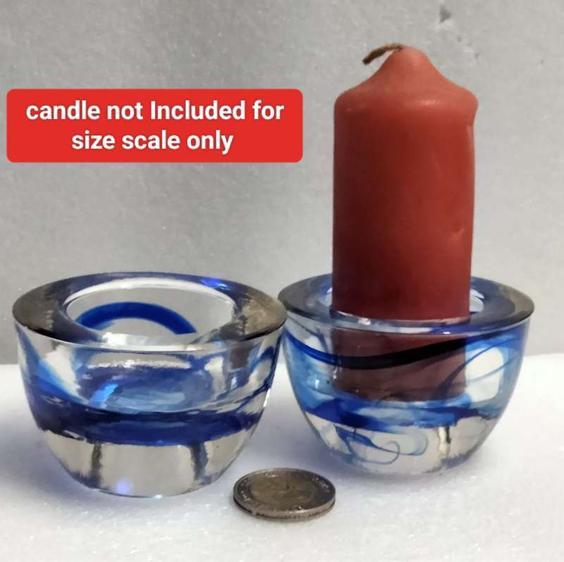 2 Cobolt Glass Candle holder Votive Tea Light double sided Look at my Buy Now listing