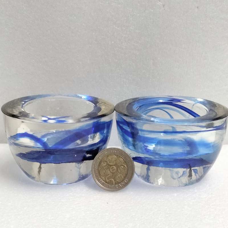 2 Cobolt Glass Candle holder Votive Tea Light double sided Look at my Buy Now listing