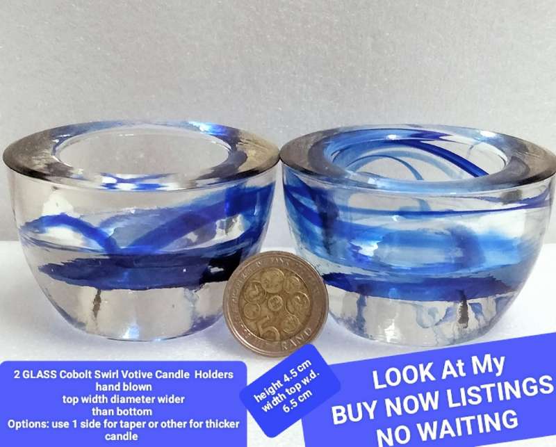 2 Cobolt Glass Candle holder Votive Tea Light double sided Look at my Buy Now listing