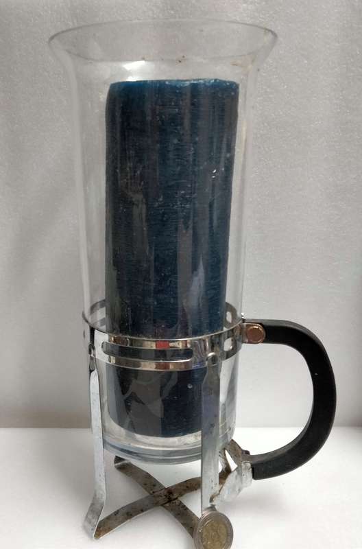 Unusual *Metal +Glass Hurricane Candle holder + Tall candle used *LOOK At MY BUY NOW LISTING