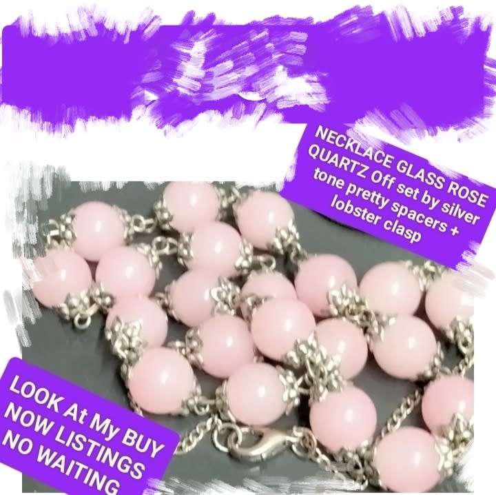 1 NECKLACE - Rose quartz glass beads+spacers metal Chain look at my Buy Now listings - No Waiting