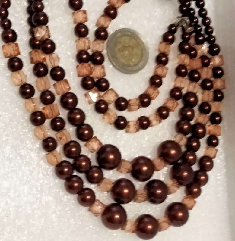 NECKLACE Bib  purple glass beads interspaced square lighter LOOK at my BUY NOW LISTINGS NO WAITING