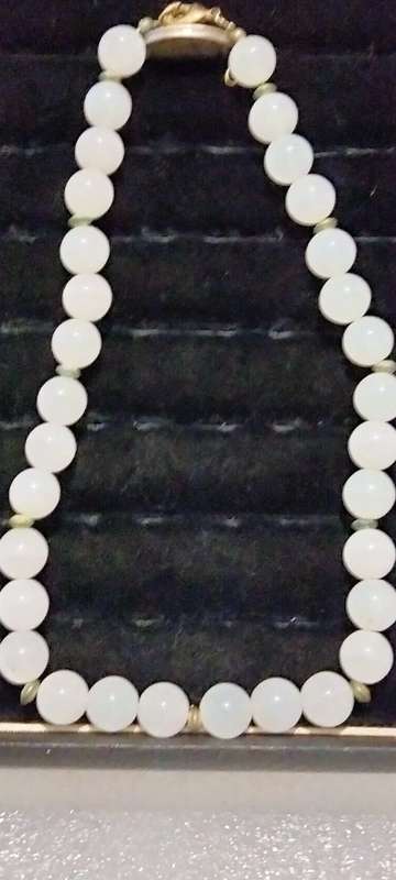 Necklace -Natural WHITE OPAL Cat's eyes SemiPrecious GEM stone cut Polished  stripes like cats eyes