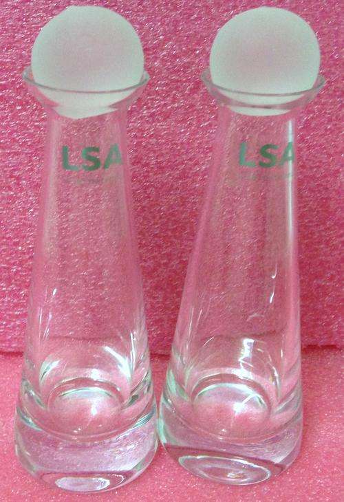 EXCEPTIONAL**CRYSTAL SET*OIL+*VINEGAR DECANTERS*HAND MADE*LSA INTERNATIONALFROSTED BALL STOPPER