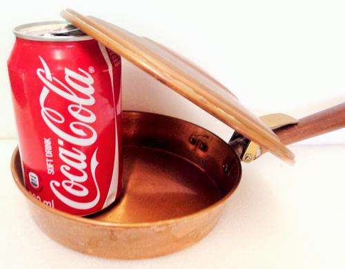 SERVING PAN **COPPER- WOODEN HANDLE attached by BRASS catch**GO VINTIQUING 4 treasure ON this  SITE