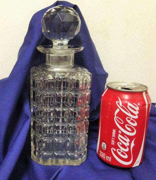 Antique DECANTER-c1900* DISPLAY  ONLY-PATTERN -  CHIPS to RIM EDGE +INSIDE BOTTOM OF STOPPER