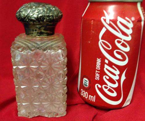 HALLMARKED SILVER COLLAR ON LIFT OFF LID( hallmark pictures)CRYSTAL+STOPPER-PERFUME BOTTLE *damage