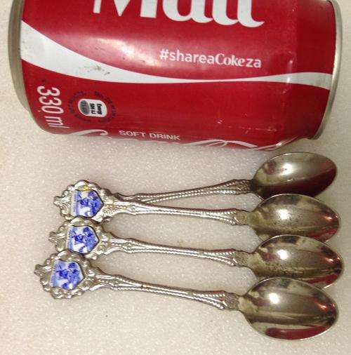 75  DELFT - 4 X small Tea Spoons-scrolling delft shield on top front