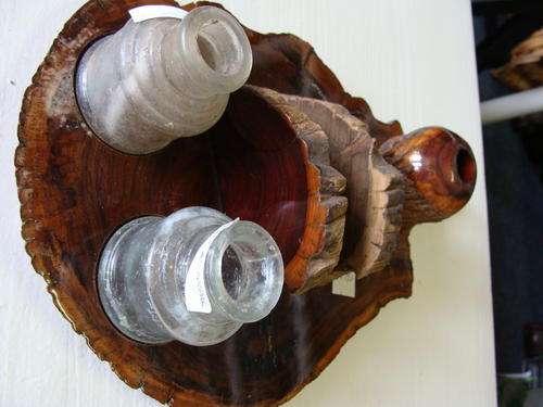 WOW!! OLD LETTER HOLDER & 2 ANTIQUE INK BOTTLES **BEAUTIFUL