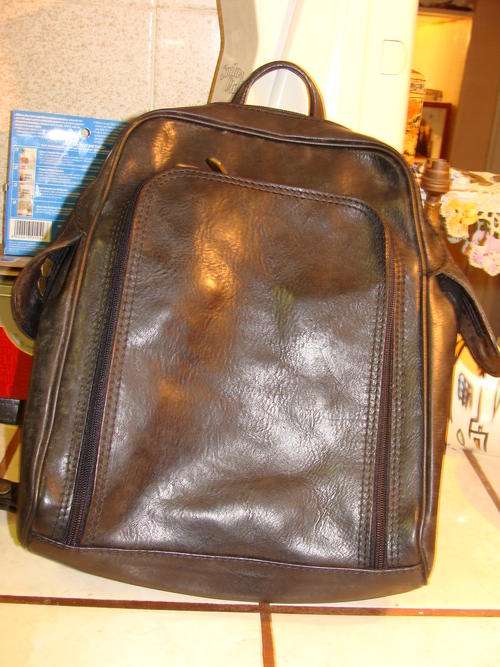 BLACK HAND BAG~ LEATHER WITH BACK PACK STRAPS