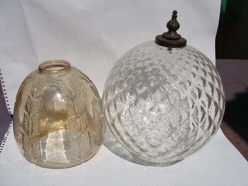 Lovely  THICK CLEAR GLASS LAMP  SHADEWITH  VERDEGRE METAL KNOP!!!other orange shade1 not included