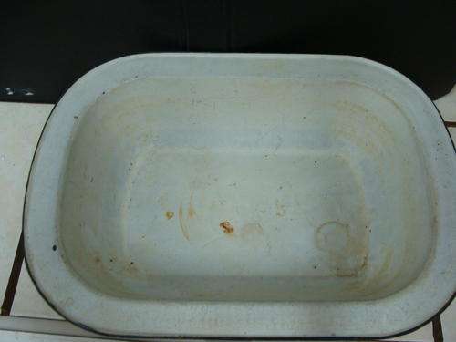 ENAMEL SQUARE DISH  WHITE WITH BLACK TRIM-see pictures LATE  ENTRY
