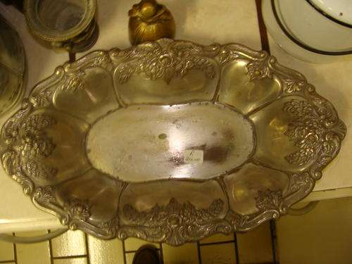 SILVER PLATED DISH WITH LOVELY LITTLE FLOWERS AROUND RIM EDGE