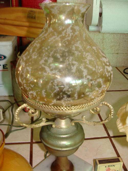 1 LOVELY GREY MARBLE BASE TABLE LAMP &ELEGANT CHAMPAGNE COLOUR  GLASS  SHADE