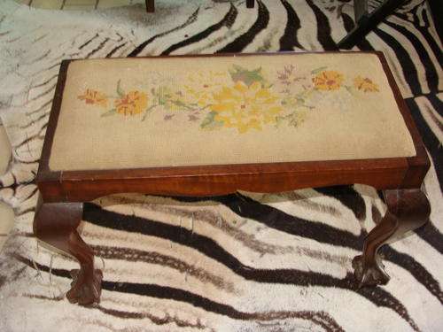 STOOL-BALL & CLAW ANTIQUE TAPESTRY TOP UNIQUE -GO VINTIQUING ON MY SITE TO SEE&BUY COLLECTABLES