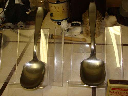 2 MATCHING VINTAGE  LARGE SERVING SPOONS -STAMPED -STAINLESS ROSTFREI-LENGTH  205 OVERALL LENGTH
