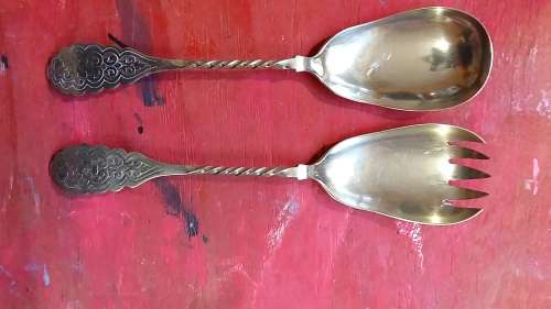 EPNS SALAD SET FORK AND SPOON FOR YOUR DINNER TABLE : LOVELY SCROLL DESIGN HANDLE
