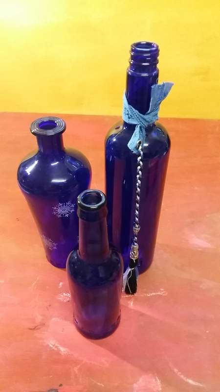 SET of 3 VINTAGE CIDER BLUE BOTTLES