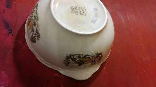 MARKED ENGLISH PORCELAIN ALFRED MEAKIN FAMOUS COTTAGES RANGE SALAD OR SERVING BOWL : JOHN PEEL COTTA