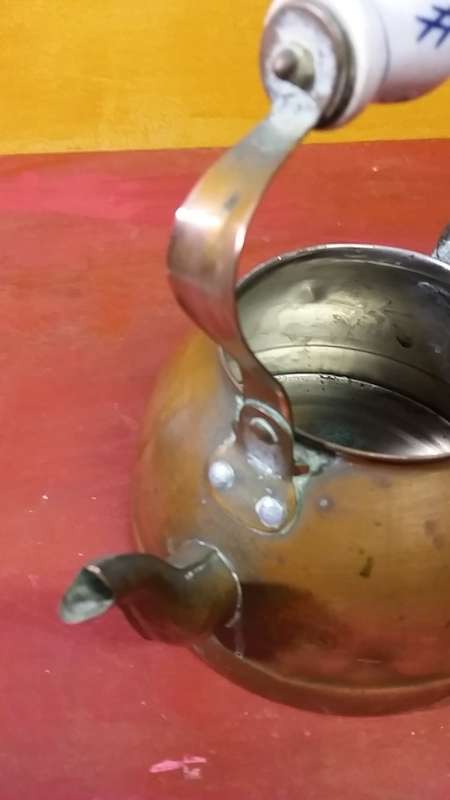 BEAUTIFUL COPPER KETTLE WITH CERAMIC HANDLE, NO LID