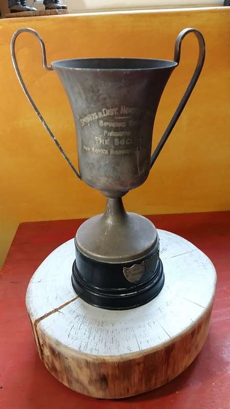 LARGE VINTAGE TROPHY WITH BADGES