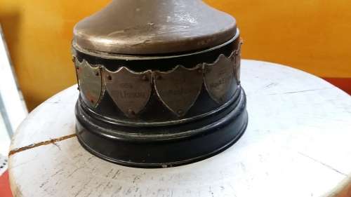 LARGE VINTAGE TROPHY WITH BADGES