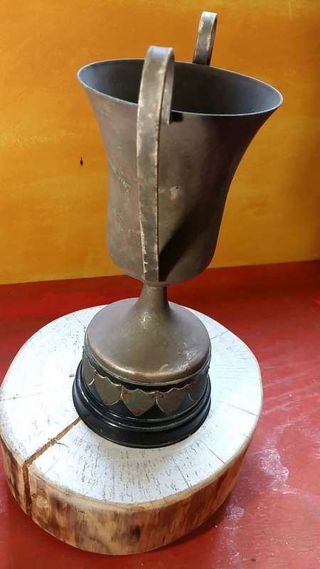 LARGE VINTAGE TROPHY WITH BADGES