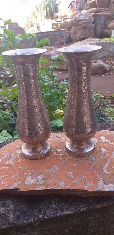Set of 2 Stunning Embossed Vases from India
