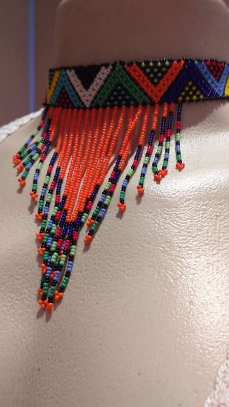 Beautiful Colourful Ethnic Zulu Beadwork Necklace : Red