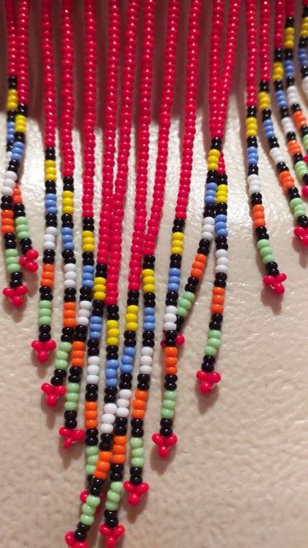 Beautiful Colourful Ethnic Zulu Beadwork Necklace : Red