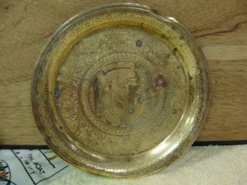 Egyptian Art : Handcarved Brass Plate featuring the Goddess Isis