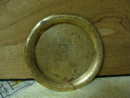 Egyptian handcarved Brass Plate featuring King Tutankhamun