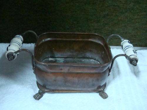 Lovely Copper Plant Holder/Multi-use container with ceramic handles