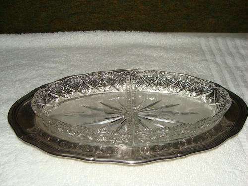 Old Sweet Bowl in 2 parts on a Silver Plated Tray