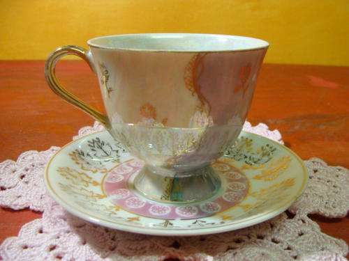 COLLECTABLE PEARLY GLOSS DAINTY CUP AND SAUCER SET IN BEAUTIFUL COLOURS * FREE EPNS TEASPOON