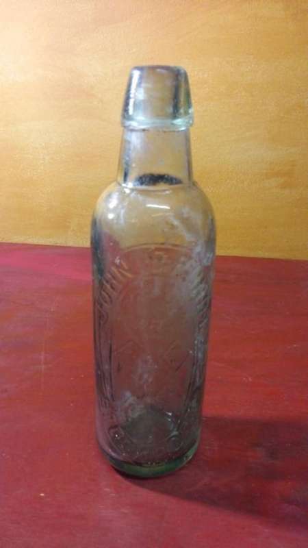 VINTAGE JOHN GRUNDY STOCKPORT AQUAMARINE SODA BOTTLE
