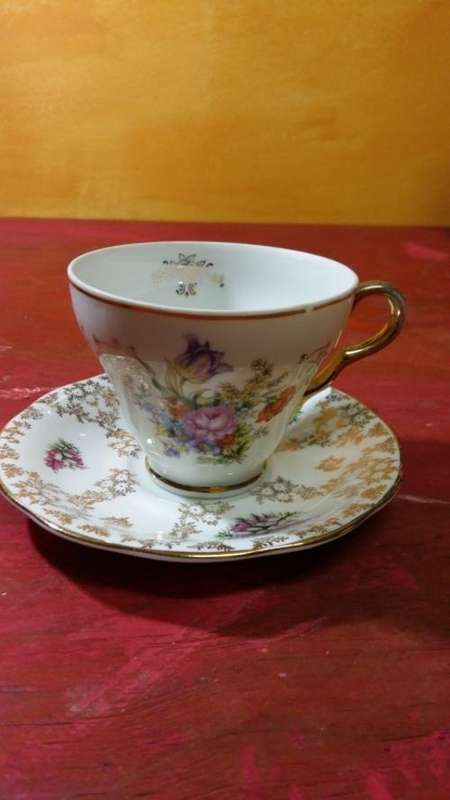 BEAUTIFUL BUT MISMATCHED : HOW QUIRKY !!! CUP AND SAUCER SET * FREE EPNS TEASPOON