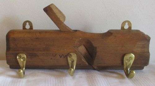 WOOD PLANE WITH BRASS HOOKS
