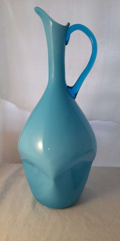 BLUE GLASS VASE  37  CM  TALL