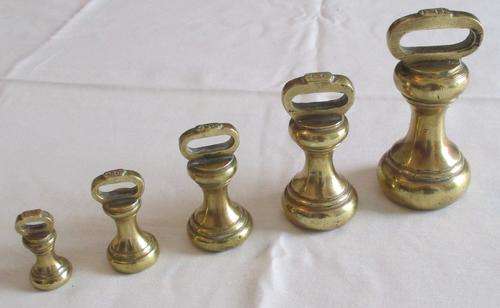 Antique Brass Scale Weights Set of 5
