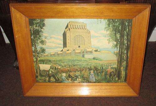 OAK FRAMED COPIED PAINTING OF THE VOORTREKKER MONUMENT