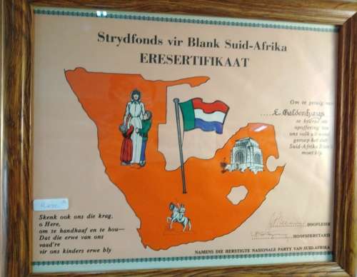 SRYDFONDS VIR BLANK SUID-AFRIKA   ERESERTIFIKAAT  E GELDENHUYS