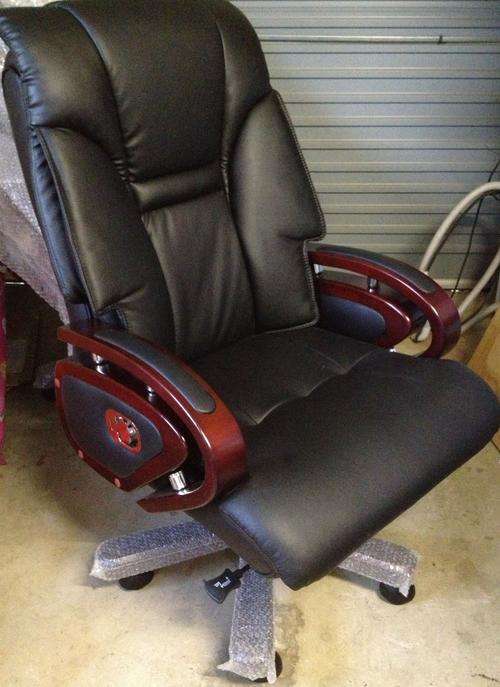 Brand New Black Leather Executive Office Chair with Solid Wooden Arms & Legs