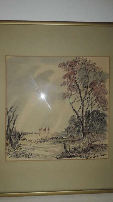Guy Todd  Highveld landscape watercolour and pen and ink circa 1960's