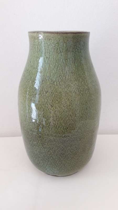 Large Globe studio ceramic hand made vase circa 1940's pale moss green glaze 27cm height