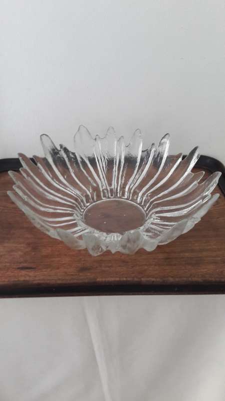 Large Scandinavian Finnish Cactus bowl frosted glass by Lasisepat  circa 1960's