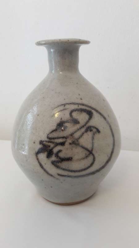 Andrew Walford famous South African studio potter stoneware bottle vase hand decorated circa 1970's