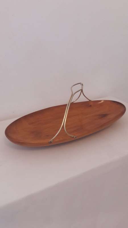 Collectible Italian designer wooden fruit basket by Aldo Tura for Macabo Lombardy  1950's